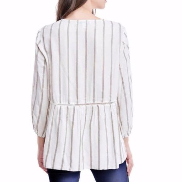 💟 3/$30 NWT FEVER 3/4 Sleeve Boho Crochet Trim Blouse - Picture 2 of 6